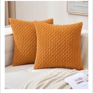 MIULEE Throw Pillow Covers, Burnt Orange, Soft Corduroy, Set of 2, 16x16 Inch